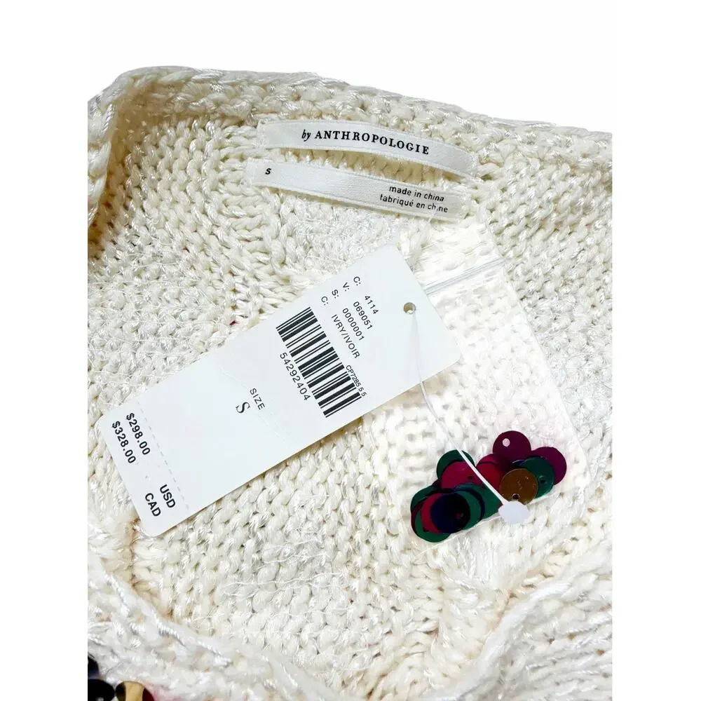 Anthropologie Lara Sequined Sweater Cream Multicolor Party New Years NWT Small